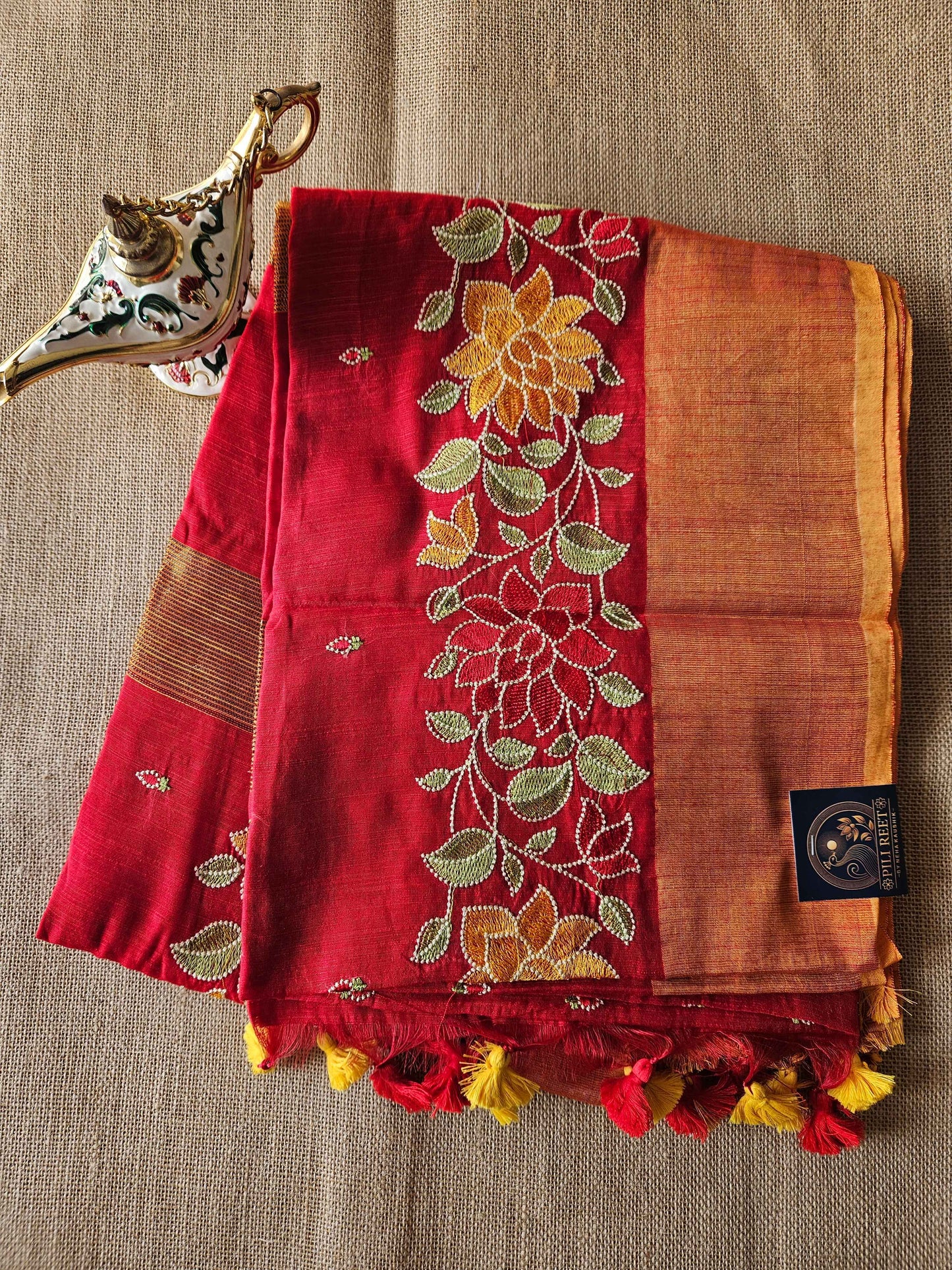 Bengal Cotton with Thread work - Red Bel