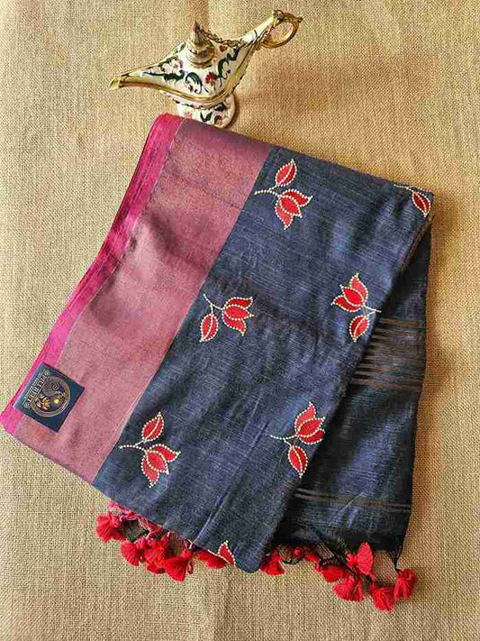 Bengal Cotton with Thread work - Bluish Grey Booti