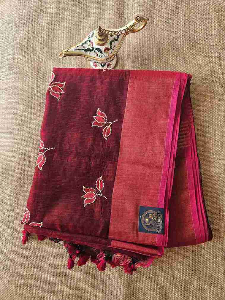 Bengal Cotton with Thread work - Marron Booti