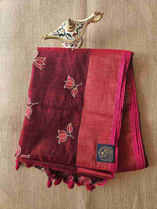 Bengal Cotton with Thread work - Marron Booti