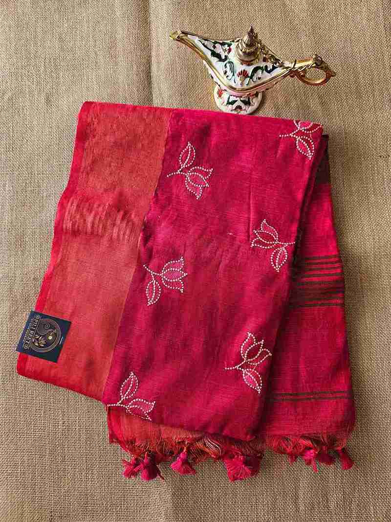 Bengal Cotton with Thread work - Fuchsia Booti