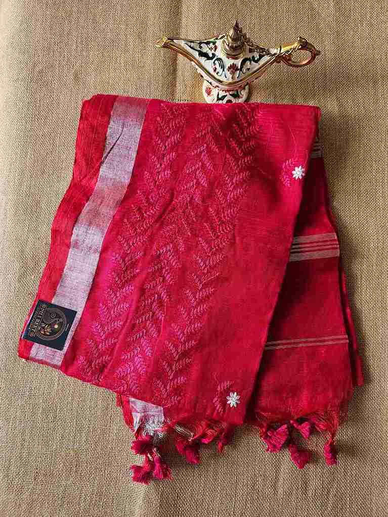 Bengal Cotton with Thread work - Fuchsia Booti Bel