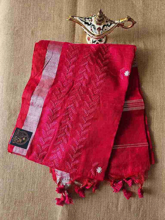 Bengal Cotton with Thread work - Fuchsia Booti Bel