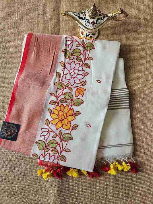 Bengal Cotton with Thread work - White Bel