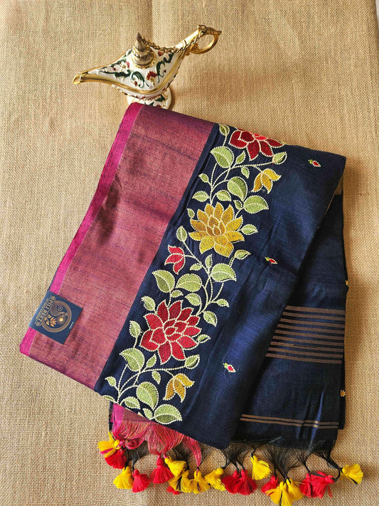 Bengal Cotton with Thread work - Navy Blue Bel