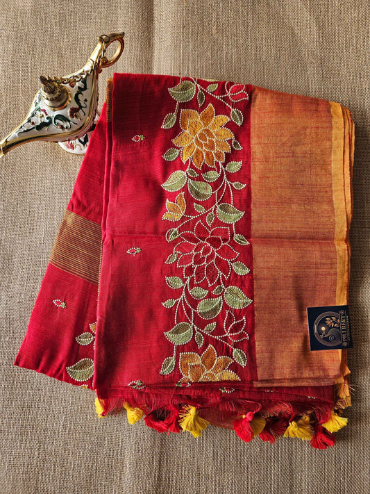 Bengal Cotton with Thread work - Red Bel