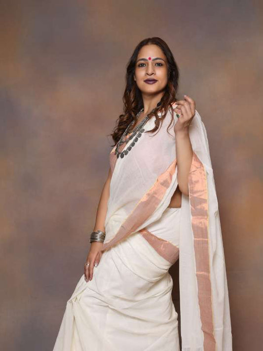 MulMul with Jasi Border - White Copper
