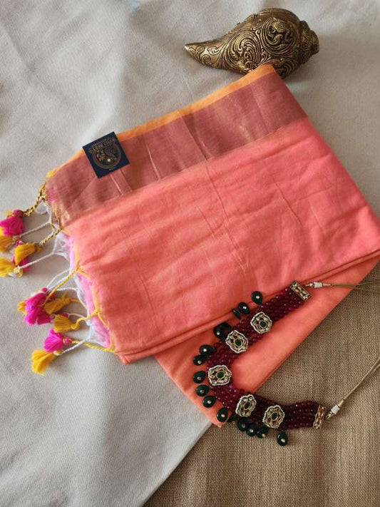 MulMul with Jasi Border - Shocking Orange Mul