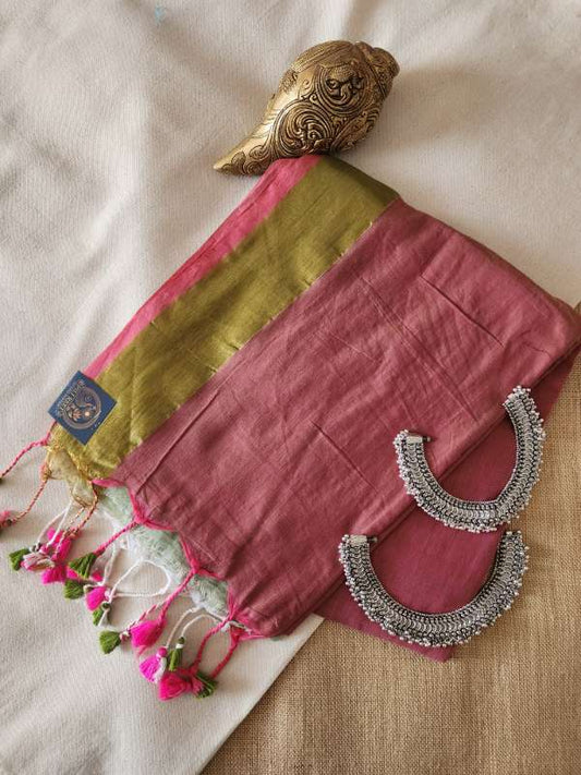 MulMul with Jasi Border - Greish Pink