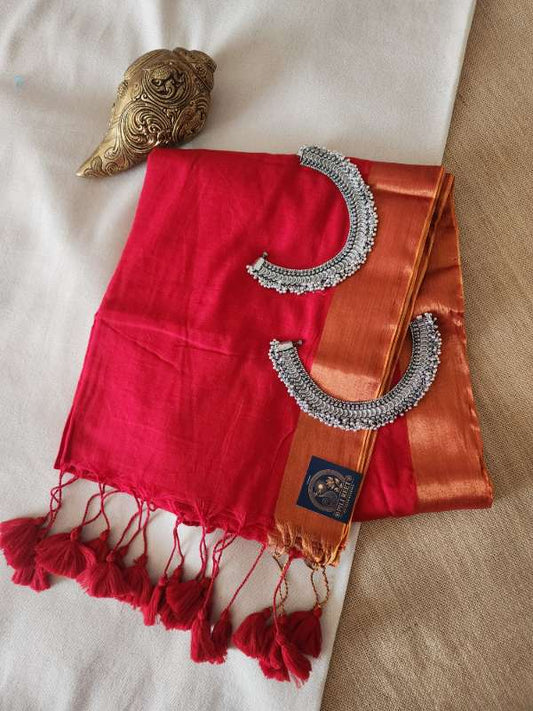 MulMul with Jasi Border - Red Mul Zari