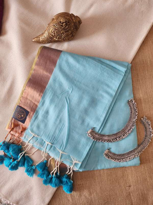MulMul with Jasi Border - Blue