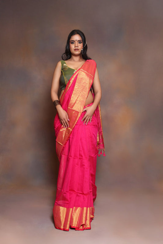 Handloon Zaari Border - Fuchsia H Zari