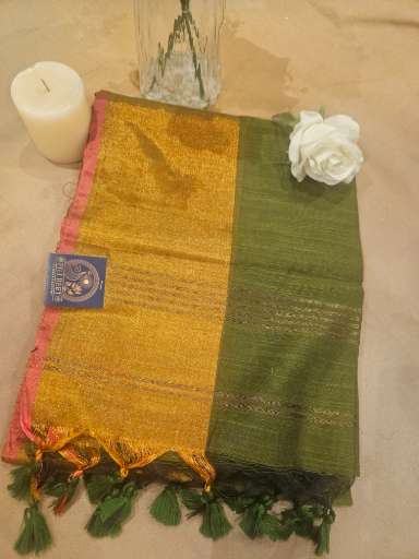 Handloon Zaari Border - Mehandi Green H Zari